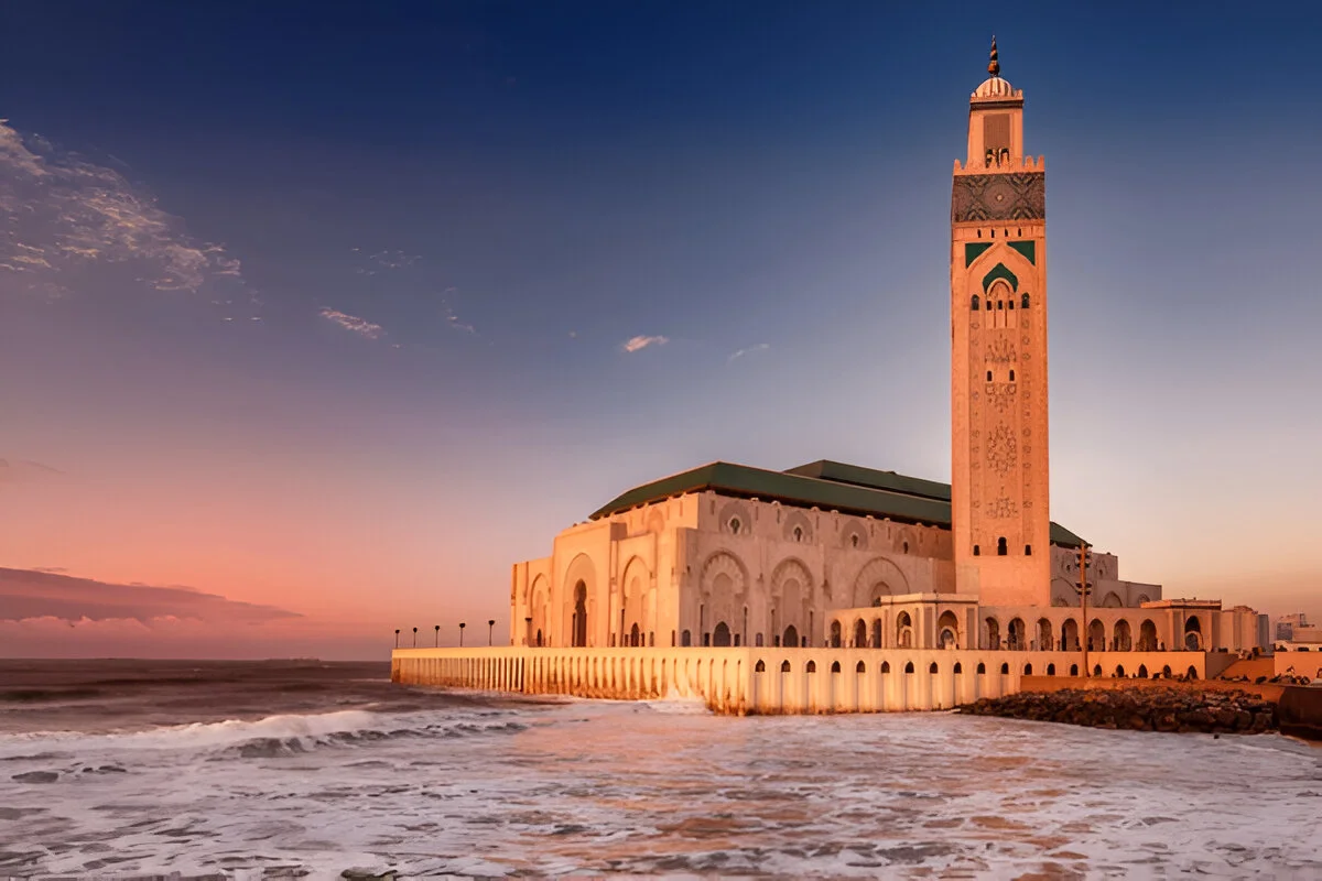 Hassan II Mosque in Casablanca overlooking the Atlantic Ocean